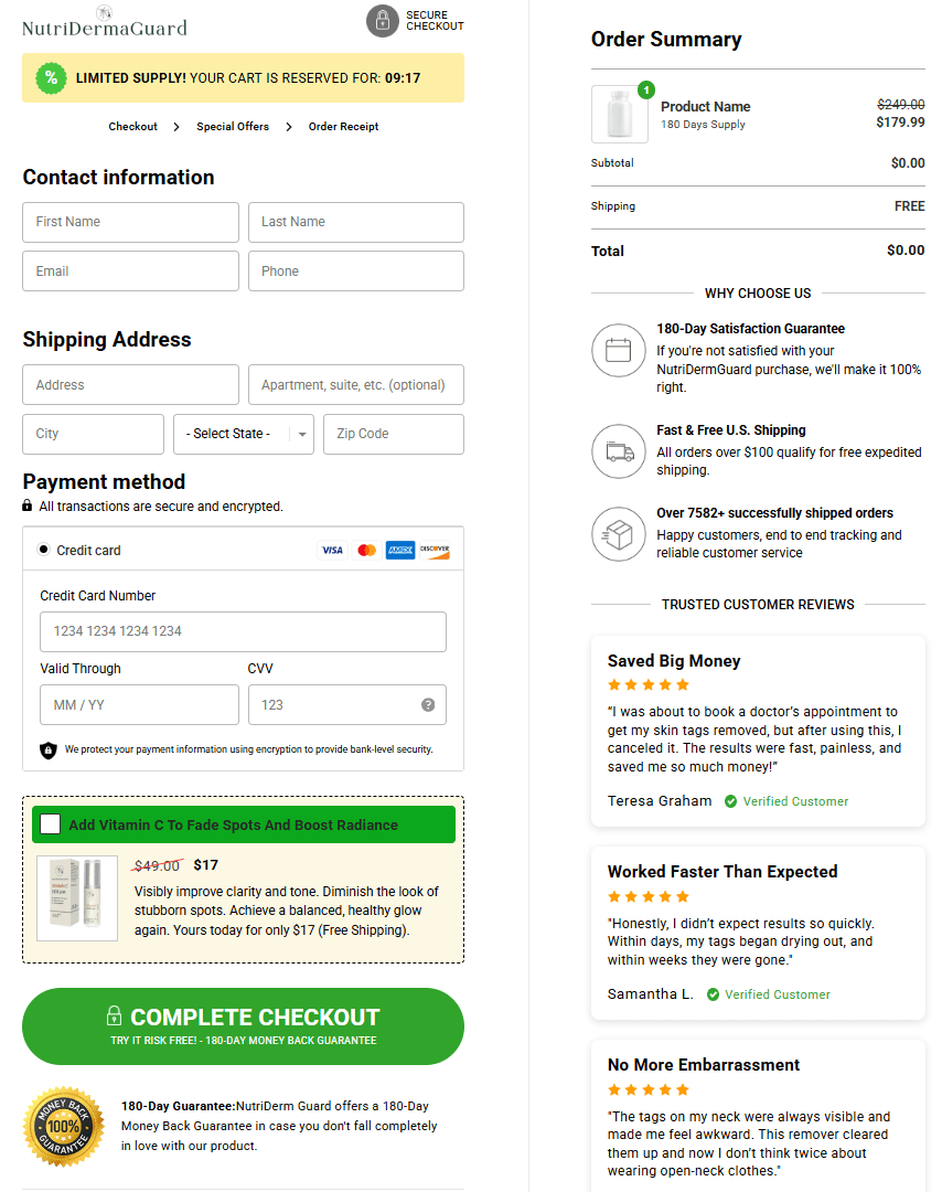 Nutri Derma Guard order page